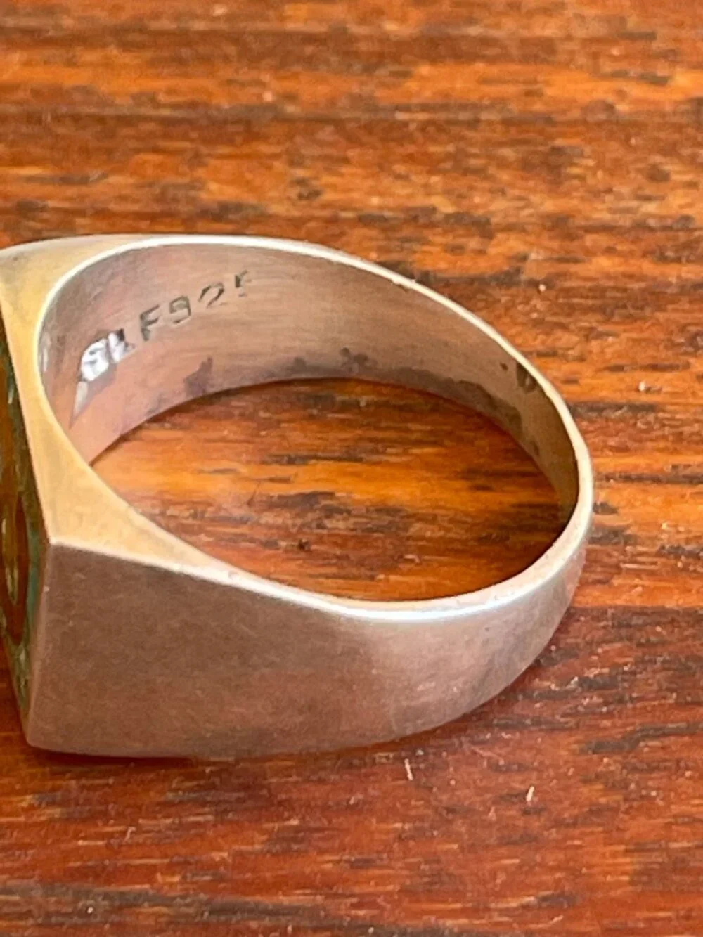 Vintage Mexican Sterling Cubist Picasso Iinlay Signet Ring - 10.5